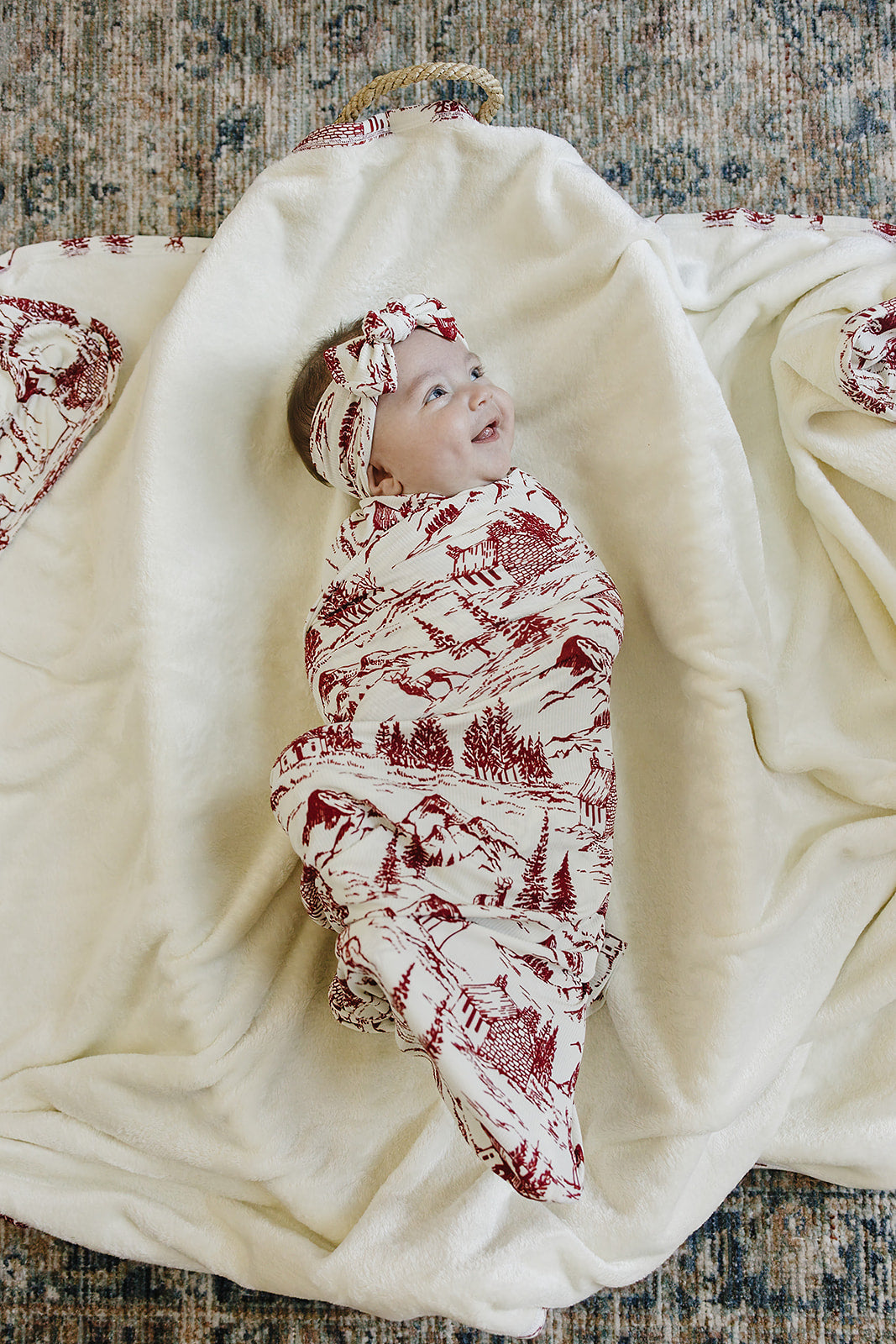Holiday Toile Ribbed Bamboo Swaddle