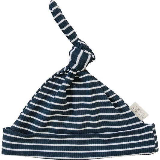 Navy Stripes Ribbed Bamboo Newborn Knot Hat