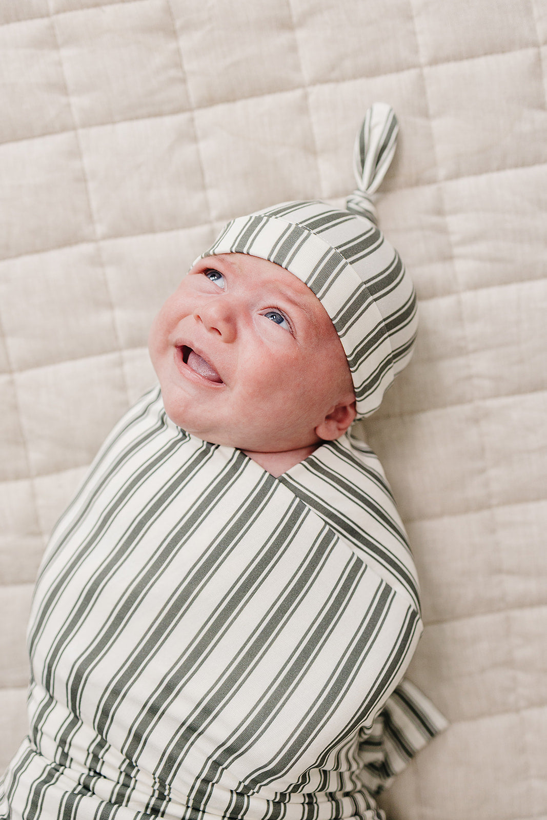 Green Stripe Bamboo Newborn Knot Hat