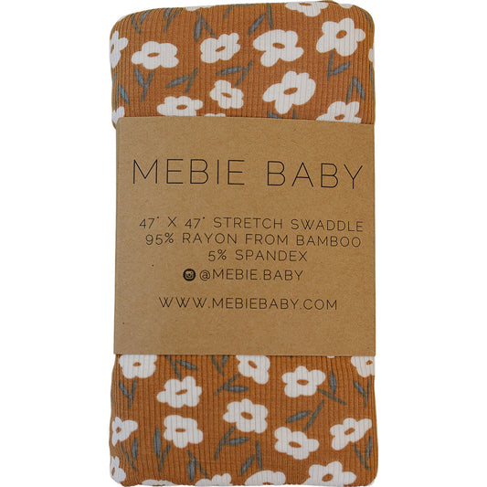 Mustard Floral Ribbed Bamboo Stretch Swaddle