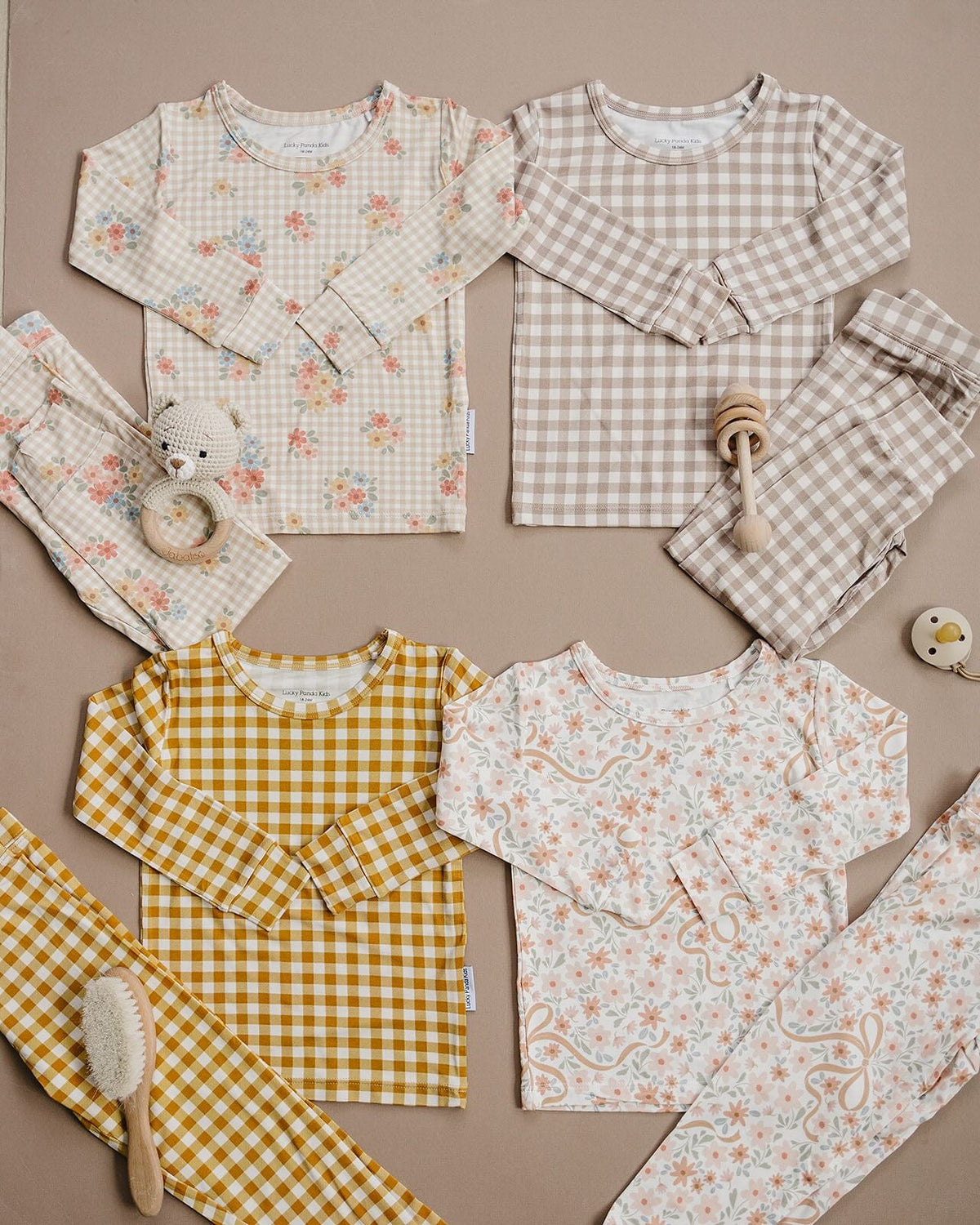 Bamboo Two Piece Set | Beige Gingham