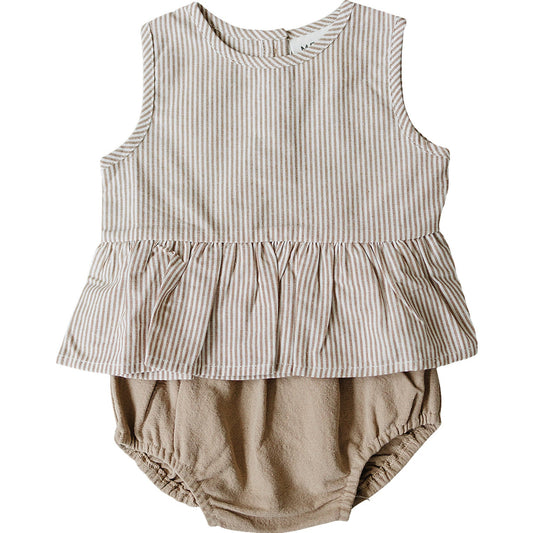 Tan Stripes Peplum Set