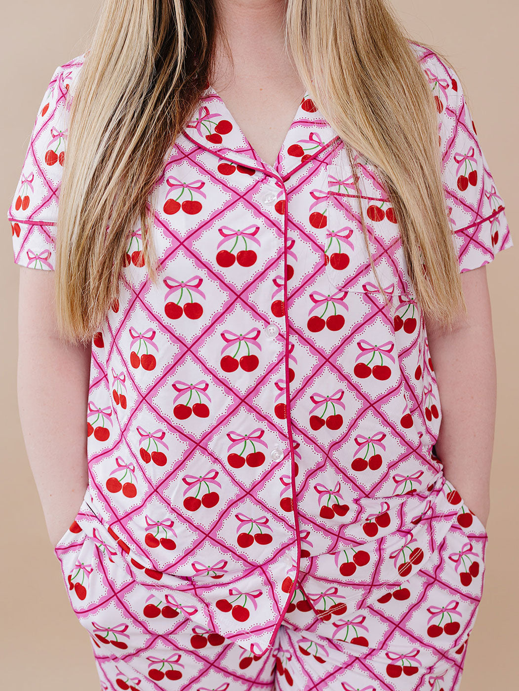Bamboo Women's Button Up Set | Cherry Bow