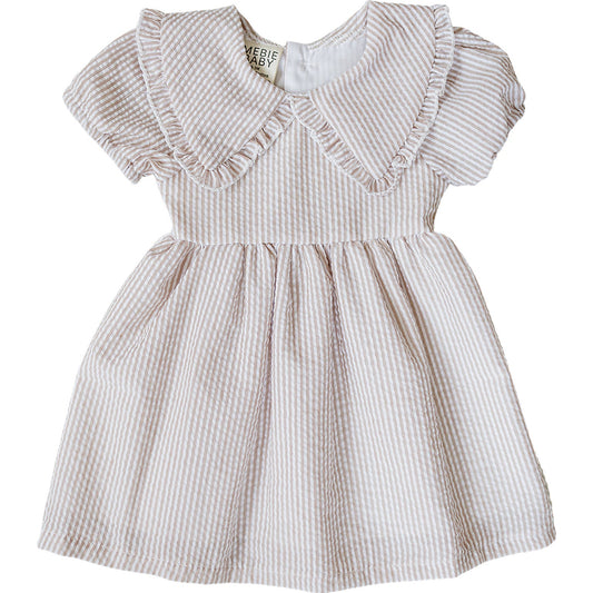 Taupe Stripe Peter Pan Collar Dress