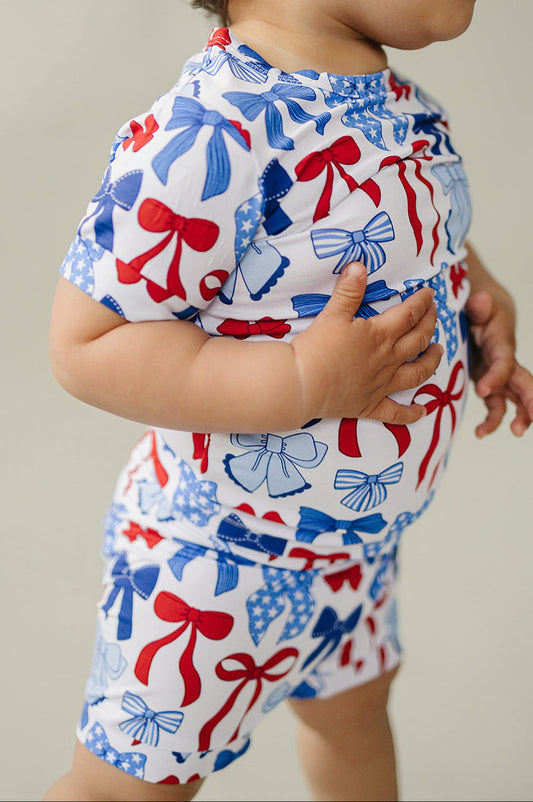 Bamboo Shorts Set | Red-White & Bows