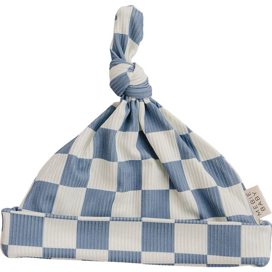 Blue Checkered Bamboo Newborn Knot Hat
