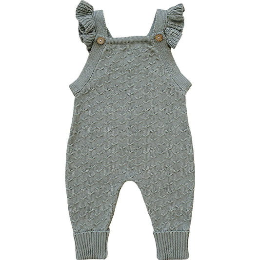 Green Ruffle Knit Overalls