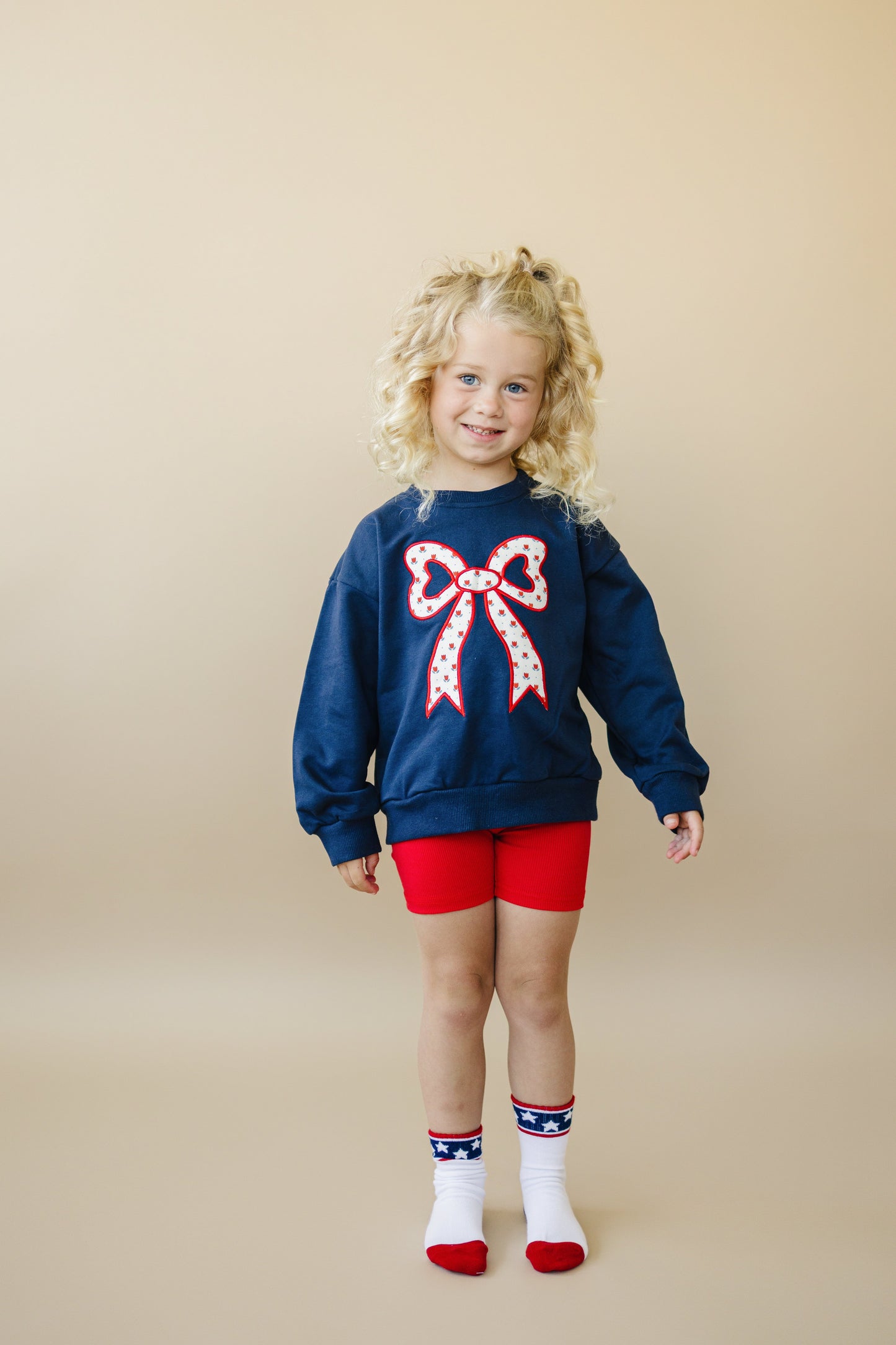 4th of July Tulip Bow Applique Crewneck Sweatshirt