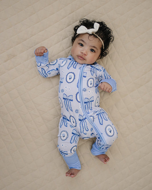 Bamboo Zip Romper | Blue Bow