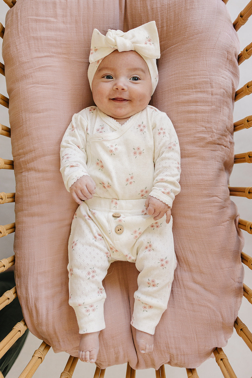 Pink Floral Pointelle Layette Set