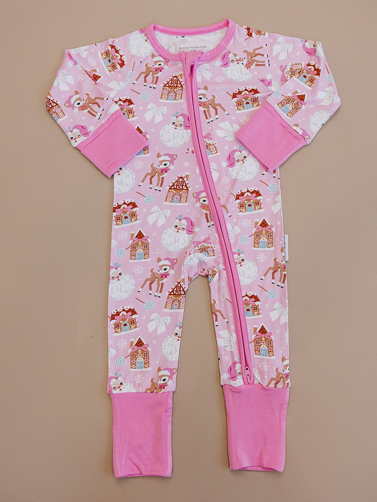 Bamboo Zip Romper | Pink Christmas