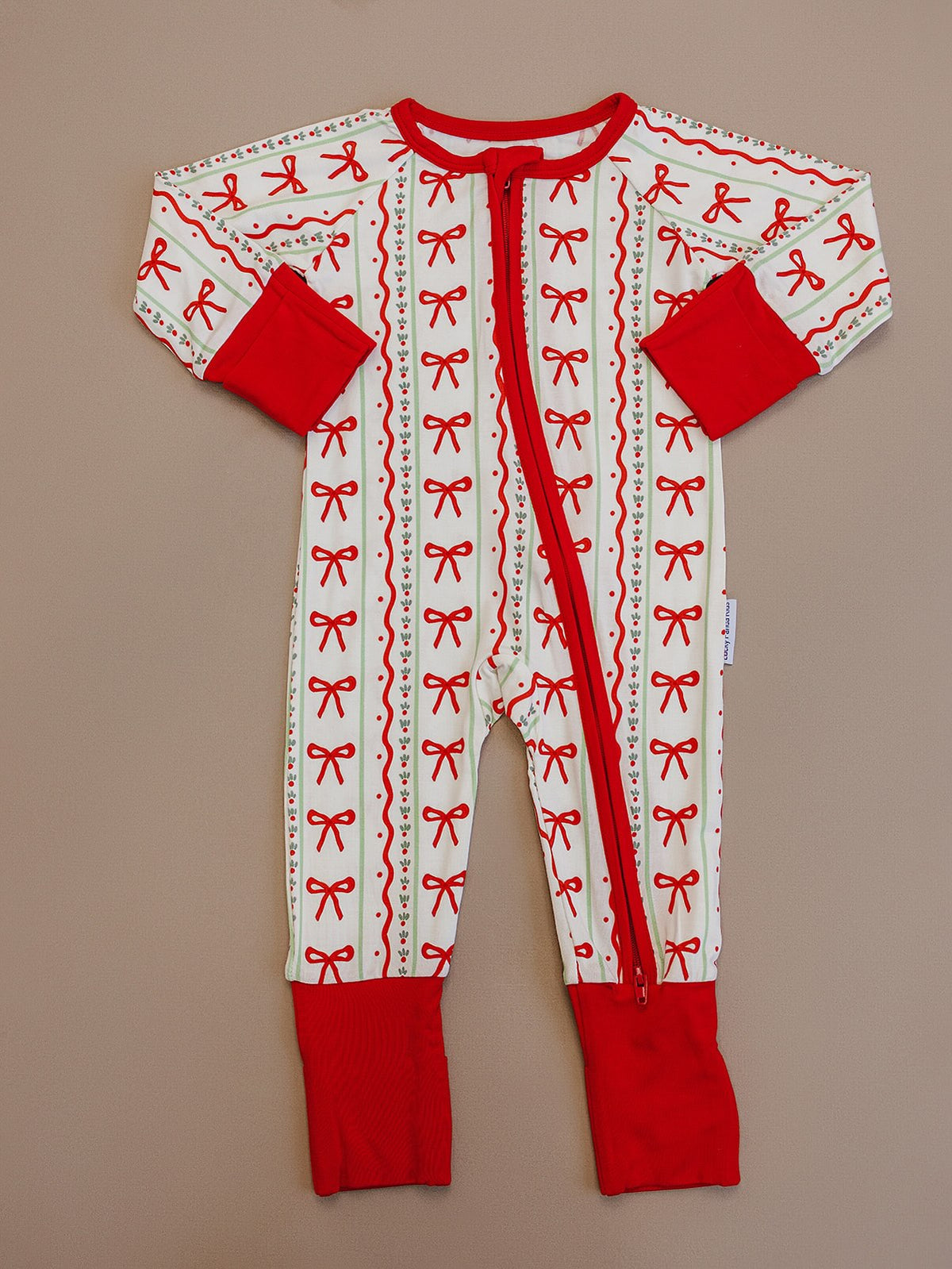 Bamboo Zip Romper | Christmas Bows