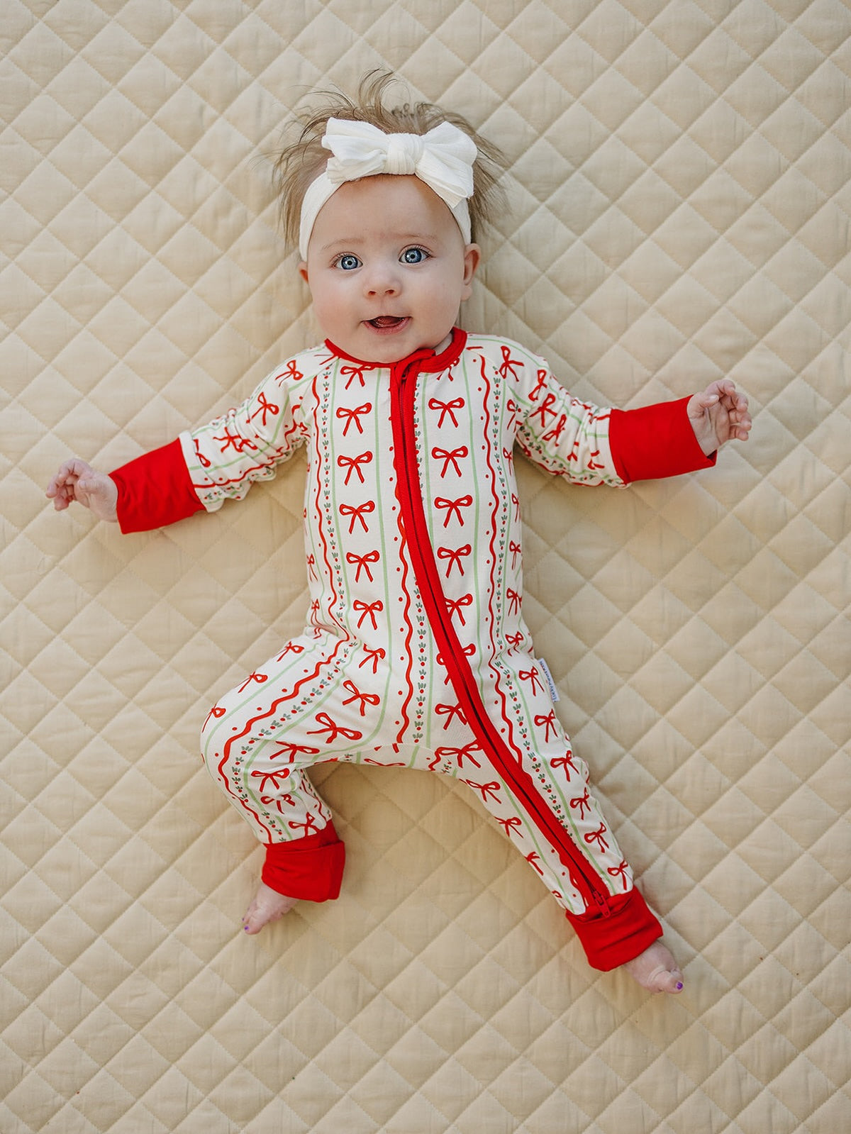 Bamboo Zip Romper | Christmas Bows