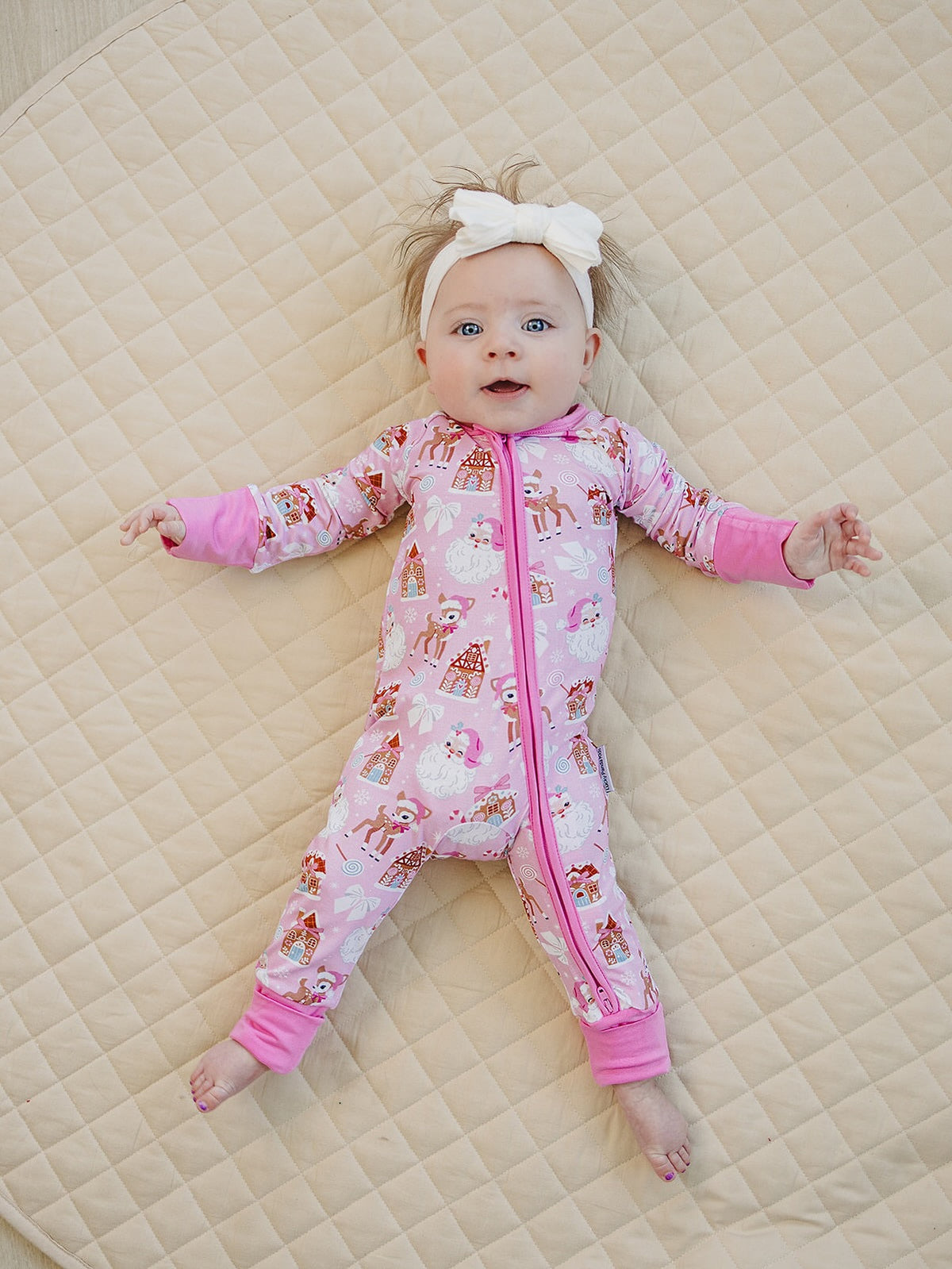Bamboo Zip Romper | Pink Christmas