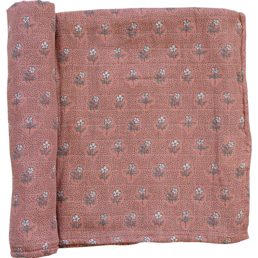 Vintage Pink Floral Muslin Swaddle Blanket