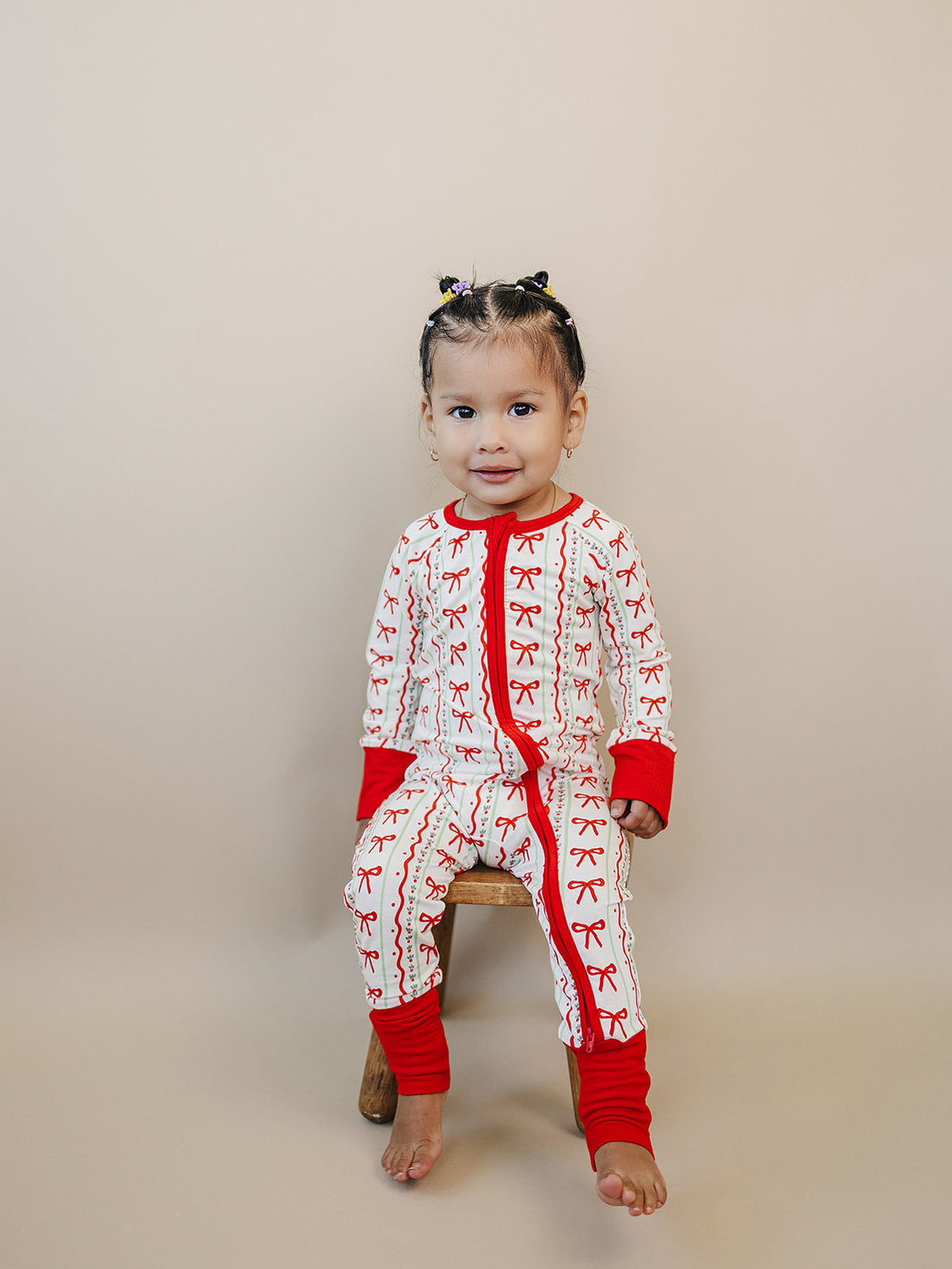 Bamboo Zip Romper | Christmas Bows