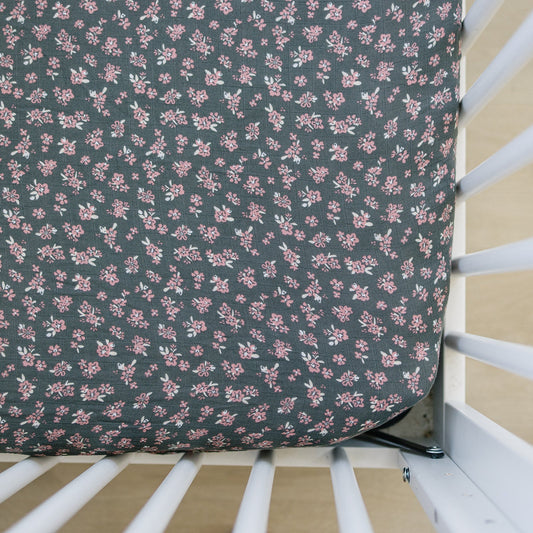 Olive Bloom Muslin Crib Sheet