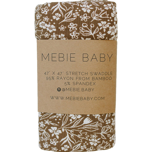 Brown Floral Ribbed Bamboo Stretch Swaddle