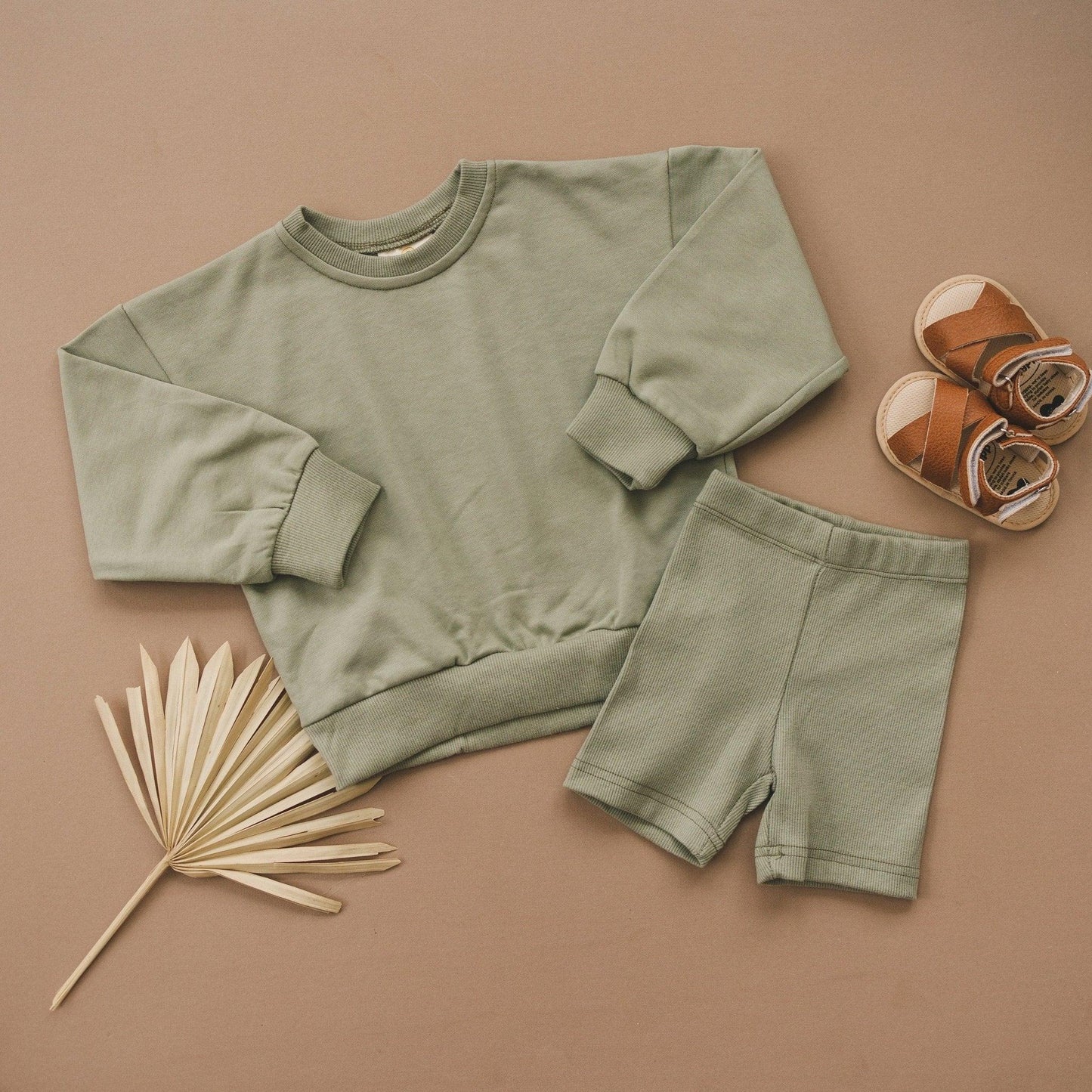 Custom Embroidered Crewneck Sweatshirt & Bamboo Bike Shorts Set