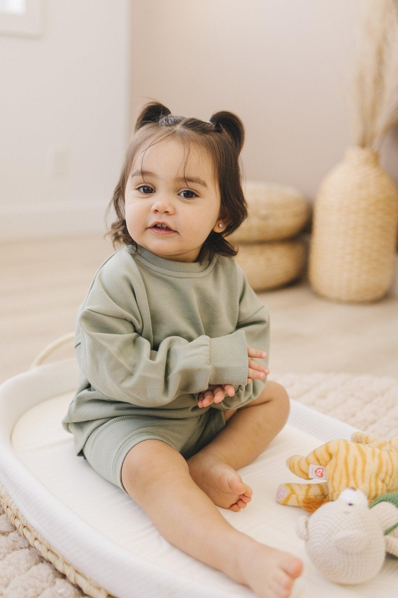 Custom Embroidered Crewneck Sweatshirt & Bamboo Bike Shorts Set