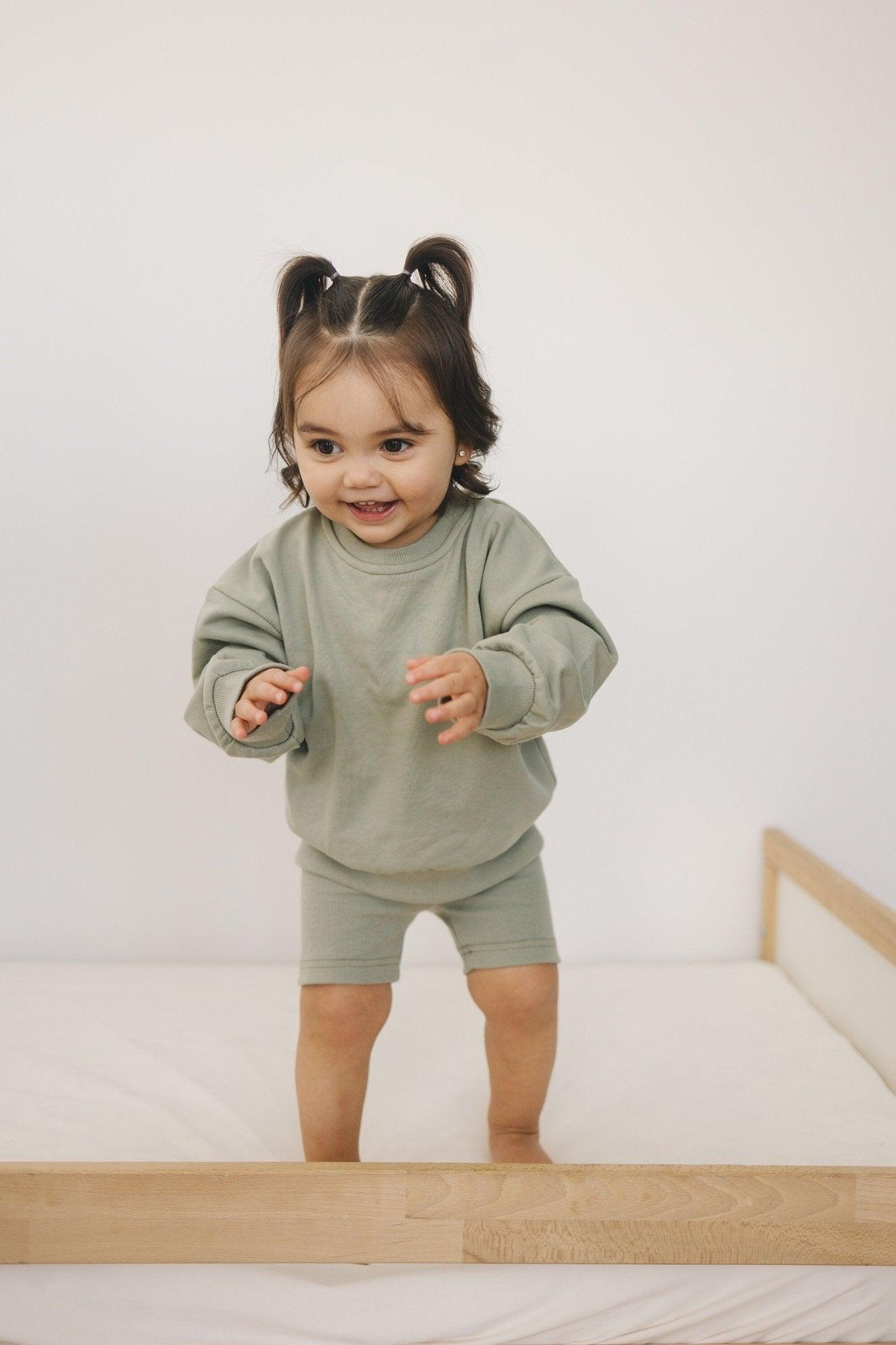 Custom Embroidered Crewneck Sweatshirt & Bamboo Bike Shorts Set