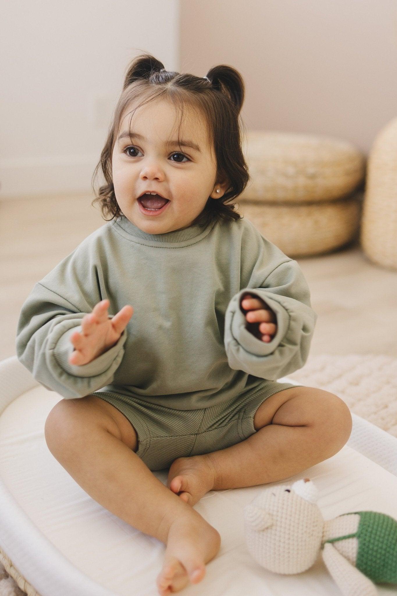 Custom Embroidered Crewneck Sweatshirt & Bamboo Bike Shorts Set