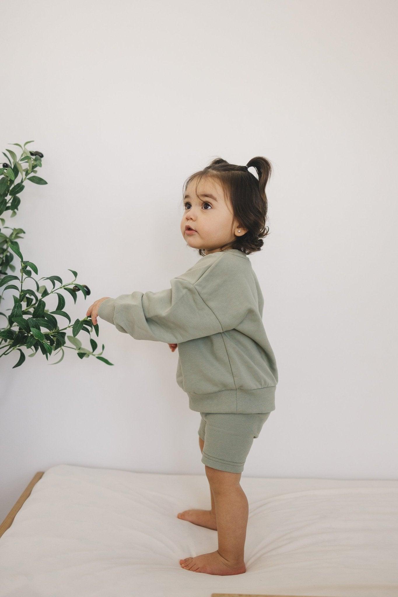 Custom Embroidered Crewneck Sweatshirt & Bamboo Bike Shorts Set