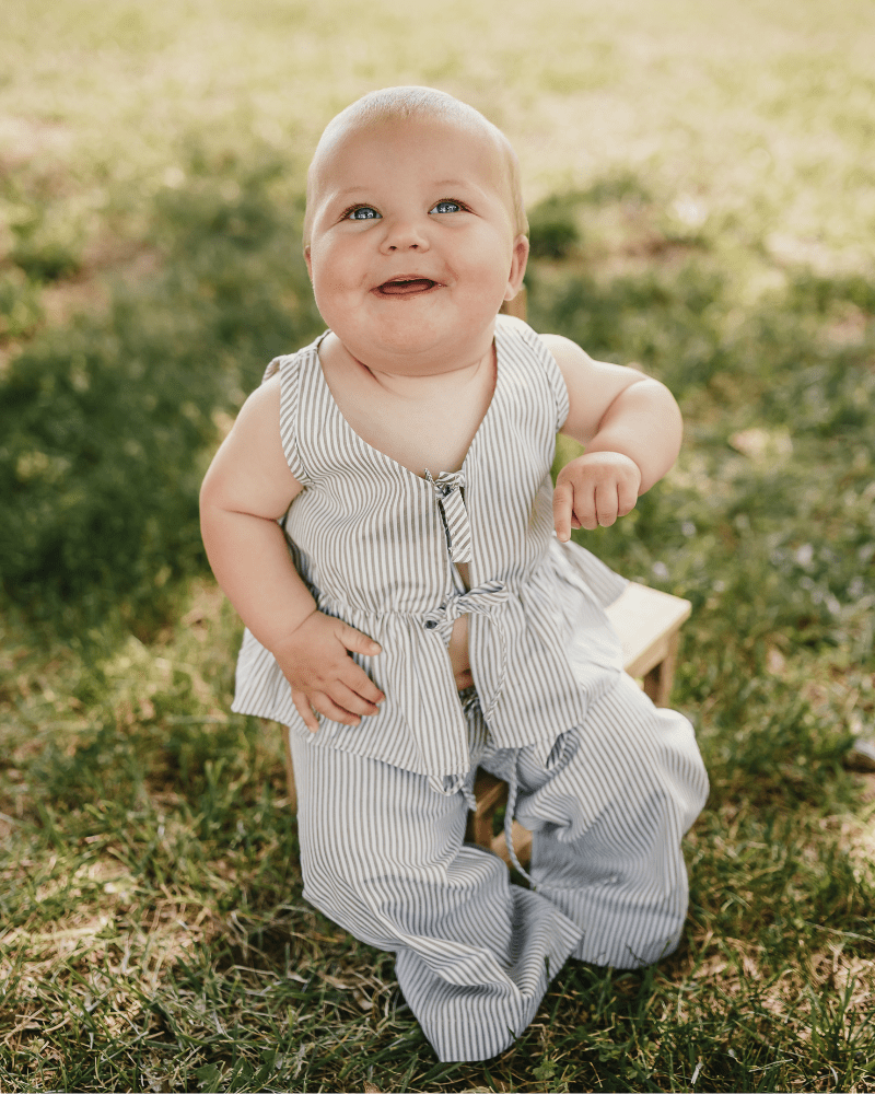 Elowen Tie Front Two-Piece Set - Oat Milk Pinstripe