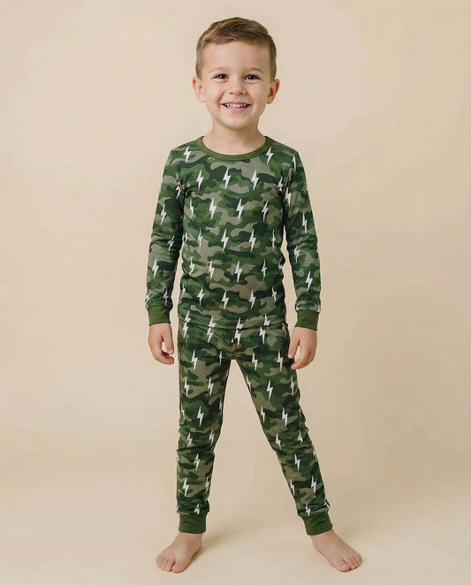 Bamboo Two Piece Set | Green Camo Bolts
