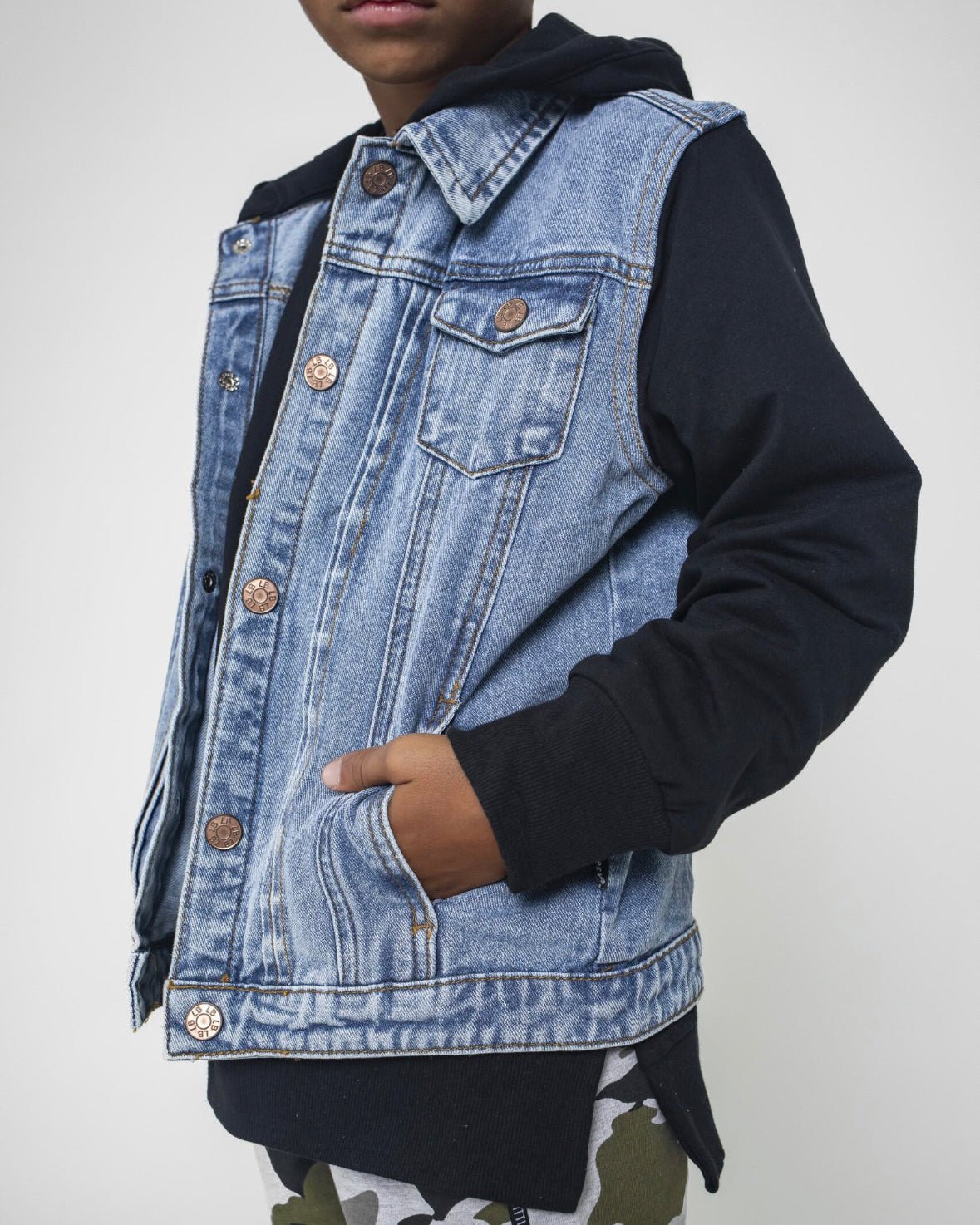 Hooded Denim Jacket - Black