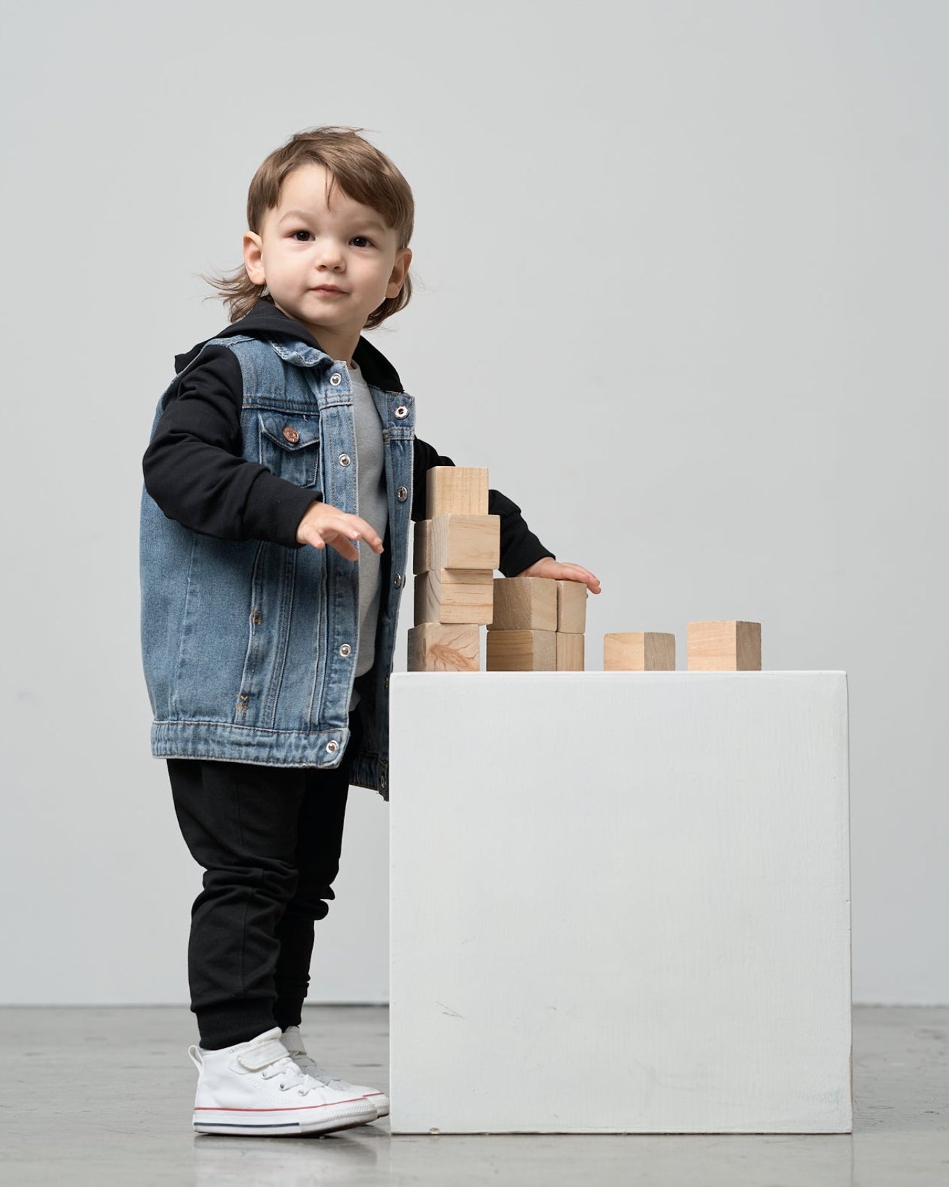 Hooded Denim Jacket - Black