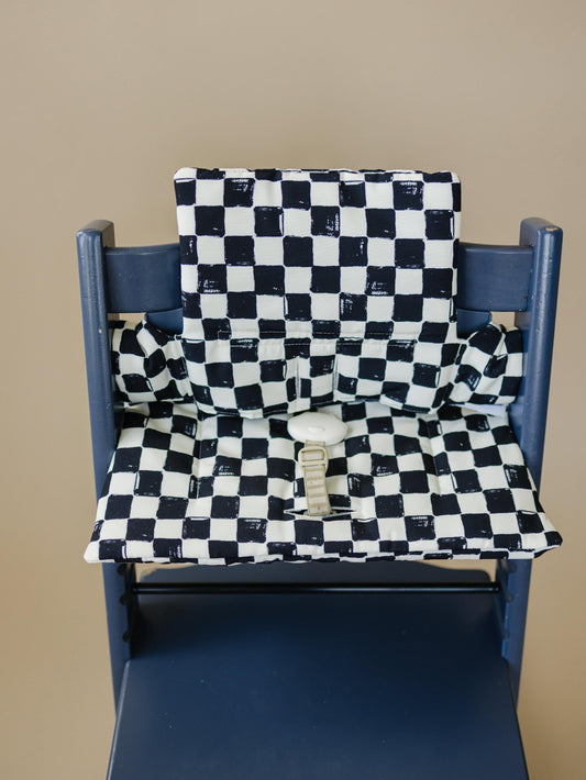 Black & White Checkered Highchair Cushion - Wipeable Stokke Tripp Trapp Cover