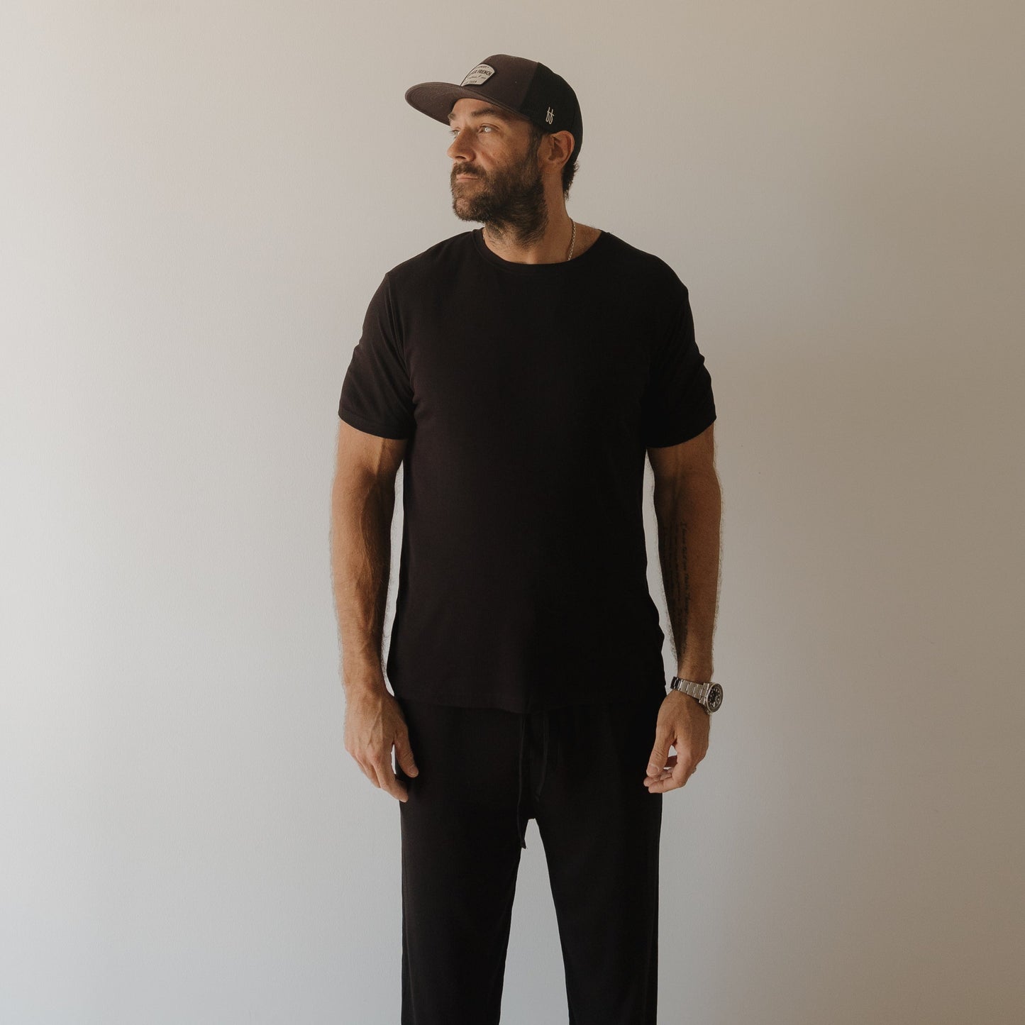 Men's Bamboo Short Sleeve Pajama | Ribbed Black