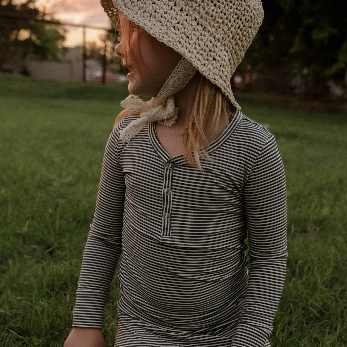 Bamboo Two Piece Pajamas | Forest Stripe Ribbed
