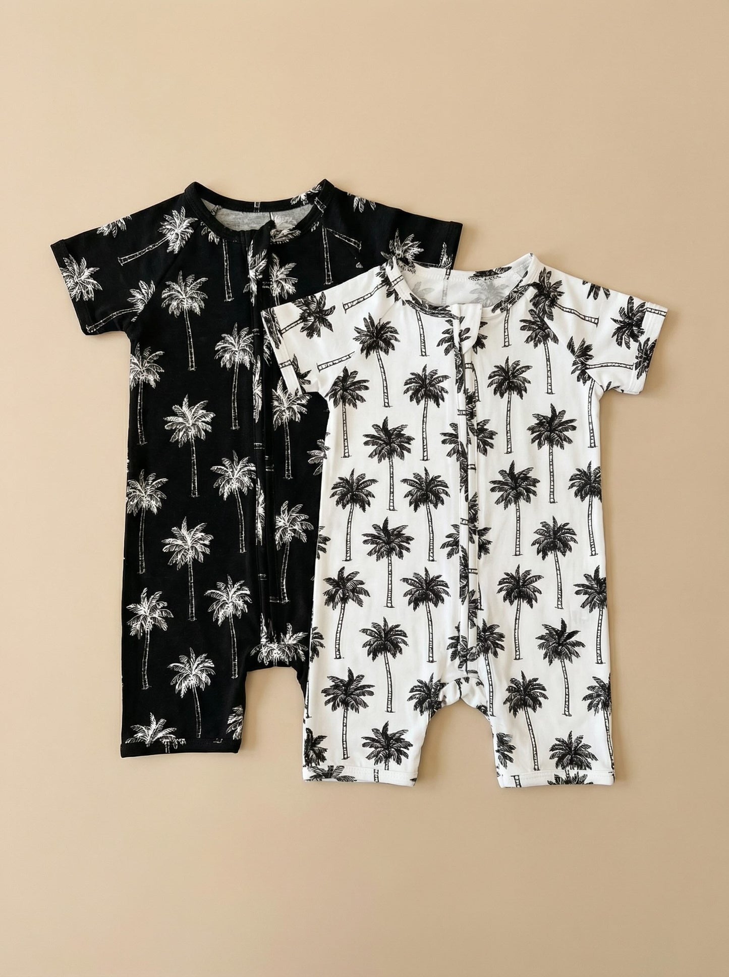 Bamboo Shorty Romper  | Palm Style White