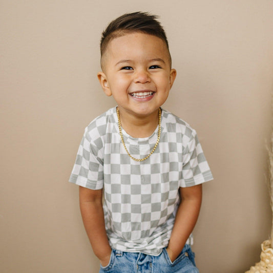 Sage Checkered Bamboo Tee *Sizes 3/6m & Sz 6 Left