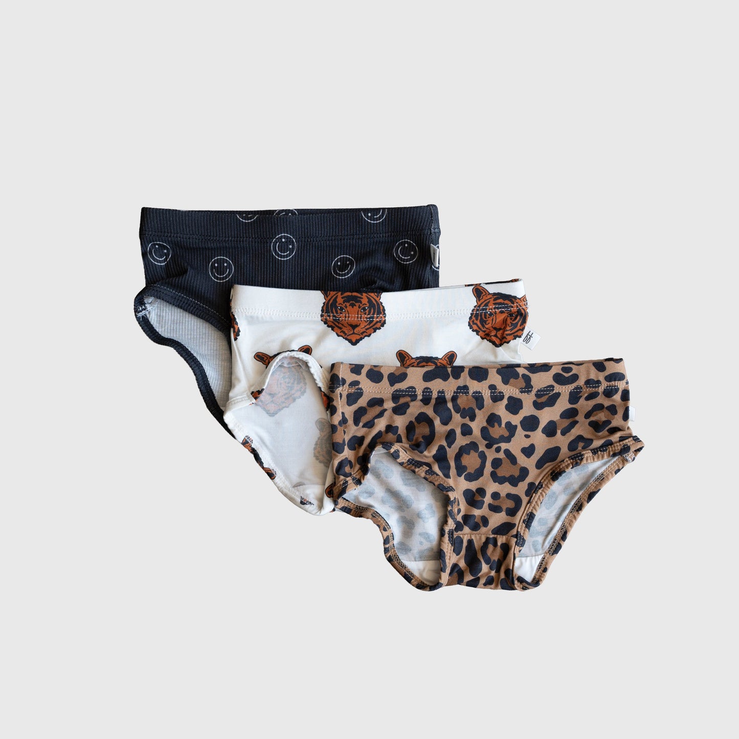 Girl's Bamboo Briefs (3 Pack) | Leopard, Tigers & Smiley Ribbed