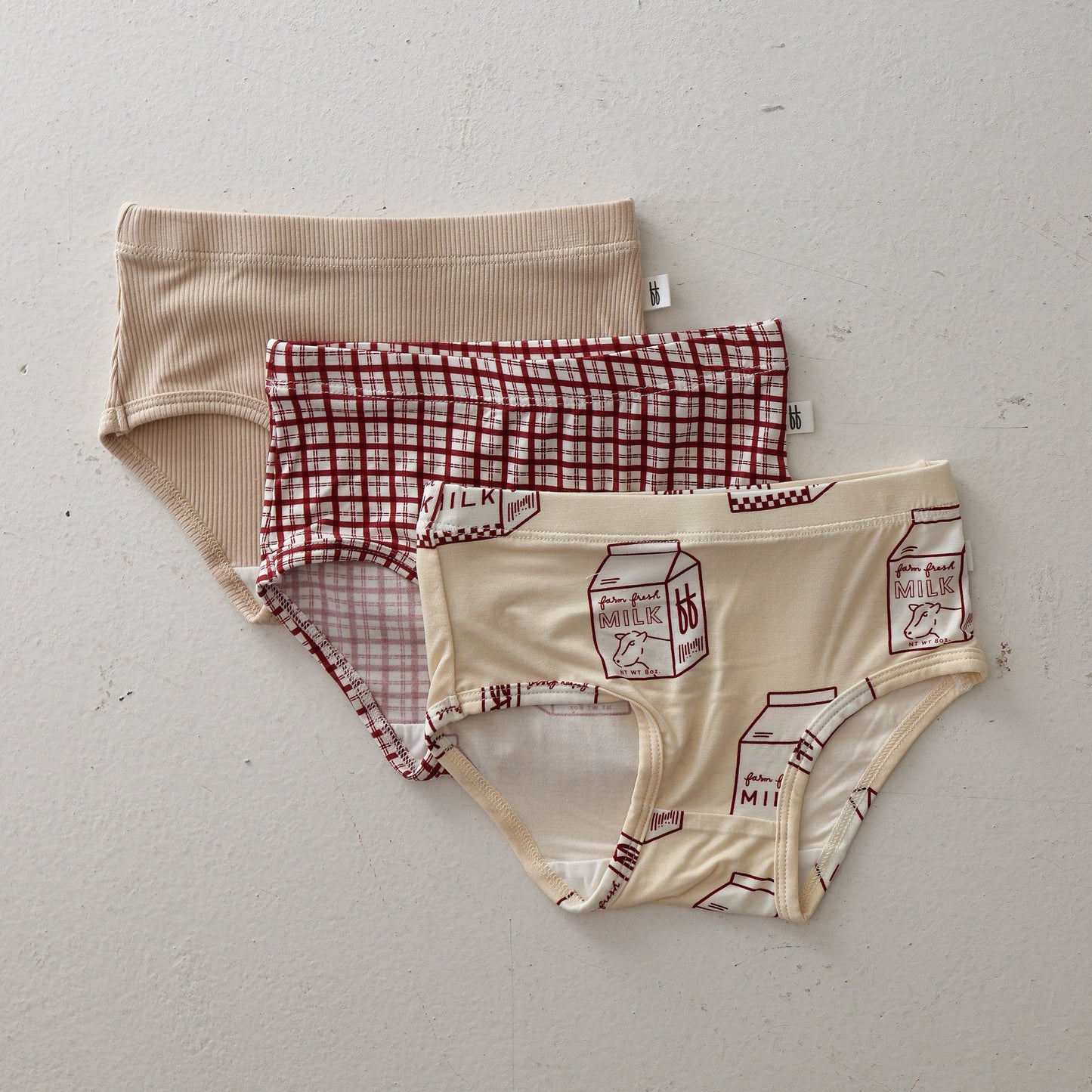 Girl's Bamboo Briefs (3 Pack) | Window Pane, Milk & Ribbed Cream